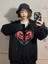 Love Skulls Baskılı Oversize Fermuarlı Siyah Kapüşonlu Hırka 1