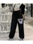 Gothic Purple Butterfly Baskılı Oversize Unisex Siyah Eşofman Altı 1