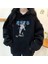 Anime Girl & Cat Baskılı Siyah Oversize Kapüşonlu Sweatshirt 1