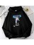 Anime Girl & Cat Baskılı Siyah Oversize Kapüşonlu Sweatshirt 2