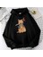 Killer Cat Baskılı Siyah Oversize Kapüşonlu Sweatshirt 2