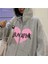 Blackpink Heart Baskılı Oversize Fermuarlı Gri Kapüşonlu Hırka 1