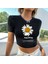 Daisy Baskılı Siyah Crop 1