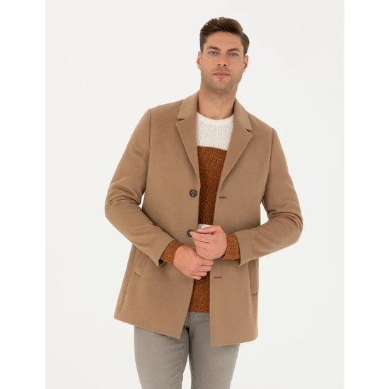 Pierre Cardin Erkek Camel Ex. Slim Fit Kaşe Kaban 50270887-VR015
