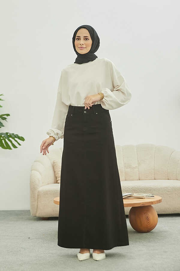 Neways 2254- Klasik Gabardin Etek Siyah görsel 5