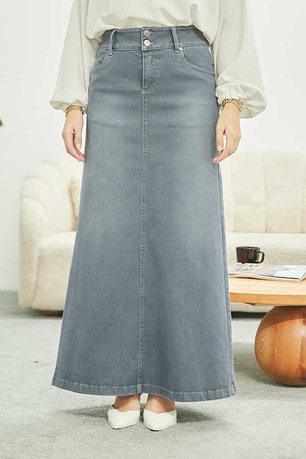 Neways 2254-DENIM Klasik Etek Gri