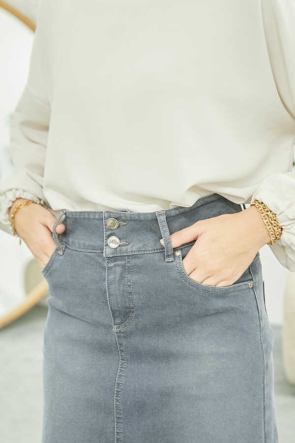 Neways 2254-DENIM Klasik Etek Gri görsel 2