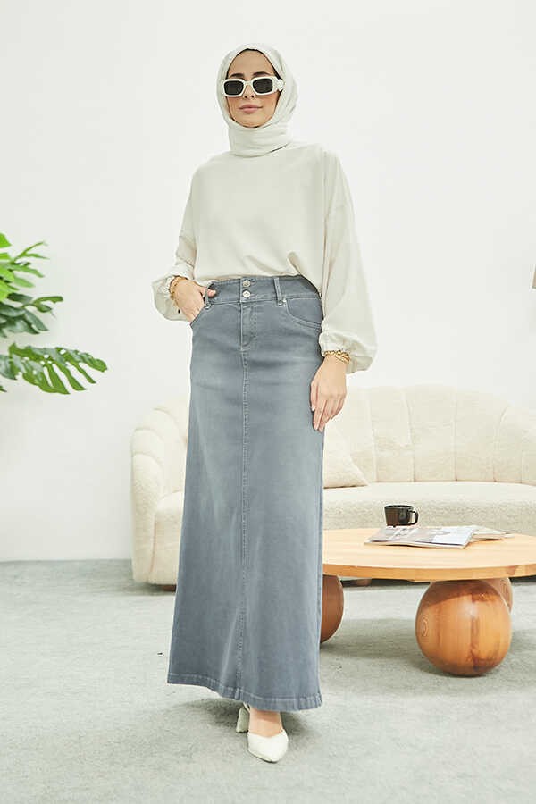 Neways 2254-DENIM Klasik Etek Gri görsel 4