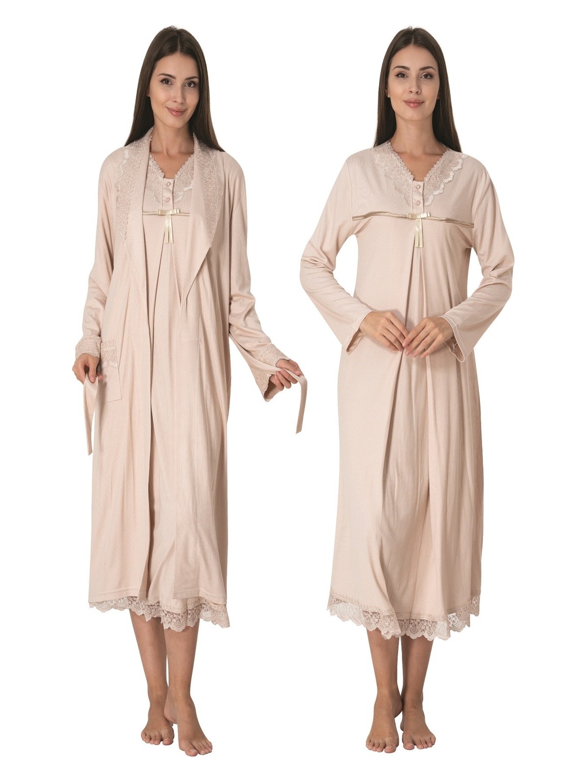 Effortt Kahverengi Sabahlıklı Hamile Lohusa Gecelik Takım