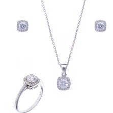 Zirkon Taşlı 925 Ayar Gümüş Kadın Üçlü Tektaş Set