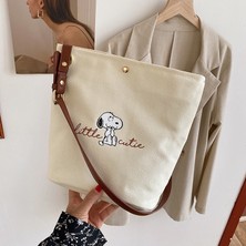 Beautifyy Sevimli Kova Çantası Baskılı Basit Omuz Çantası Yavru Köpek Çekme Cep Tuval Çantası (Yurt Dışından)