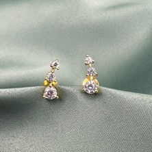 Jewel By Aila Üç Taşlı Altın Kaplama Vidalı Kadın Gümüş Küpe