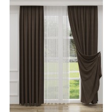 YS Perde Tasarım Enza Lüx Keten Blackout Karartma Güneşlik Perde Yüksek Kaliteli  Düz Pilesiz - Kahve