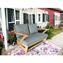 Zerka Concept Monza Bahçe Balkon Masif Kestane Ahşap Kollu Koltuk - 1 Adet Ikili Koltuk Gri