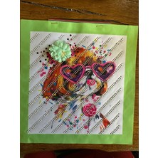 Gönülden Tasarım 24X23 cm Taş Işleme Kabartma Çiçekli Gözlüklü Köpek Arma Yama Dikiş Hobi Aksesuarı