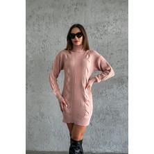 Nosia Fashion Triko Örme Desenli Pudra Mini Elbise