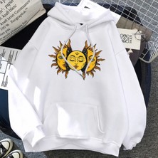 Kids Face Kapşonlu Güneş Baskılı 3 İplik Şardonlu Kız Çocuk Sweatshırt