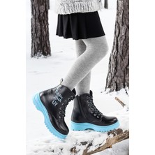 Kiko Kids Termo Taban Kız Çocuk Bot 610 Çatlak Siyah - Turkuaz
