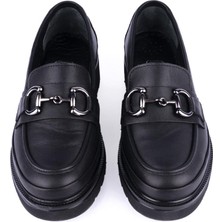 Emel Ayakkabı Modern Rahat Ortopedik Tokalı Tarz Deri Ayakkabı Siyah 3538-1 Kışlık