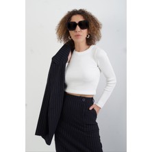 Zelish My Sister Ekru Fitilli Crop Kazak