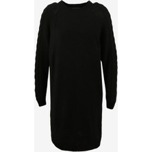 People By Fabrika Bisiklet Yaka Örgü Desenli Siyah Kısa Kadın Elbise FW23-22K-T1039