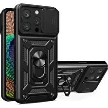 Fibaks Apple iPhone 15 Pro Max Kılıf Kamera Korumalı Sürgülü Yüzüklü Armor Military Tank Kapak