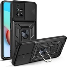 Fibaks Xiaomi Redmi 10 2022 Uyumlu Kılıf Kamera Korumalı Sürgülü Yüzüklü Koruyucu Armor Tank Kapak