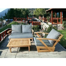 Zerka Concept Monza Bahçe Balkon Masif Kestane Ahşap Kollu Koltuk Takımı - 1 Adet Ikili 1 Adet Tekli ve Orta Sehpa Gri