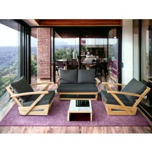 Zerka Concept Monza Bahçe Balkon Masif Kestane Ahşap Kollu Koltuk Takımı - 1 Adet Ikili 2 Adet Tekli Antrasit Gri