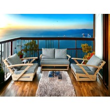 Zerka Concept Monza Bahçe Balkon Masif Kestane Ahşap Kollu Koltuk Takımı -1 Adet Ikili 2 Adet Tekli Gri