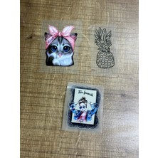 Gönülden Tasarım 6x5 cm 3 Adet Ütü Ile Yapışan Kedi Ananas Kız Görselli Arma Transfer Baskı