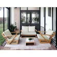 Monza Bahçe Balkon Masif Kestane Ahşap Kollu Koltuk Takımı - 1 Adet Ikili 2 Adet Tekli Krem