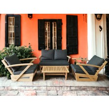 Zerka Concept Monza Bahçe Balkon Masif Kestane Ahşap Kollu Koltuk Takımı - 1 Adet Ikili 2 Adet Tekli ve Orta Sehpa Antrasit Gri