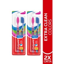Colgate Extra Clean Dil Temizleyicili Arka Dişlere Uzanan Colors Orta Diş Fırçası 1+1 x 2 Adet