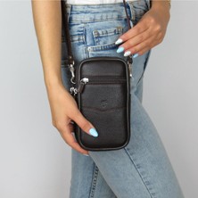 MÇ Deri Kadın Çapraz Askılı Telefon Çantası Dört Bölmeli Hakiki Gerçek Deri Çanta