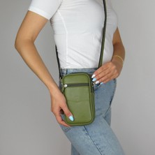 MÇ Deri Kadın Çapraz Askılı Telefon Çantası Dört Bölmeli Hakiki Gerçek Deri Çanta