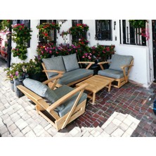 Zerka Concept Monza Bahçe Balkon Masif Kestane Ahşap Kollu Koltuk Takımı -1 Adet Ikili 3 Adet Tekli ve Orta Sehpa Gri