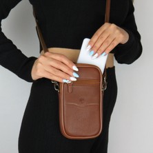 MÇ Deri Kadın Çapraz Askılı Telefon Çantası Üç Bölmeli Hakiki Gerçek Deri Çanta