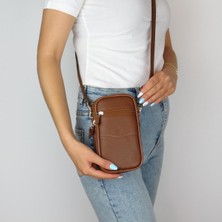 MÇ Deri Kadın Çapraz Askılı Telefon Çantası Dört Bölmeli Hakiki Gerçek Deri Çanta