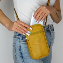 MÇ Deri Kadın Çapraz Askılı Telefon Çantası Dört Bölmeli Hakiki Gerçek Deri Çanta