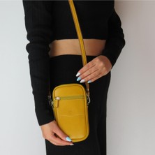 MÇ Deri Kadın Çapraz Askılı Telefon Çantası Üç Bölmeli Hakiki Gerçek Deri Çanta