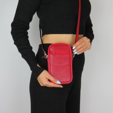 MÇ Deri Kadın Çapraz Askılı Telefon Çantası Üç Bölmeli Hakiki Gerçek Deri Çanta