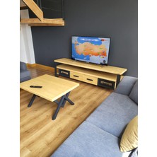 Deryawood Masif Ahşap Demir Çekmeceli Tv Ünitesi 45 x 120X55 cm