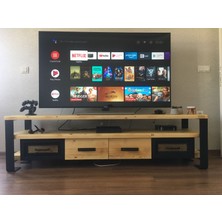 Deryawood Masif Ahşap Demir Çekmeceli Tv Ünitesi 45 x 120X55 cm