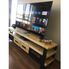 Deryawood Masif Ahşap Demir Çekmeceli Tv Ünitesi 45 x 120X55 cm