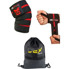 Dex Supports Diz Bandajı (Knee Wraps) , Spor Bileklik (Wrist Wraps), Sackpack( Spor Çanta )3'lü Set