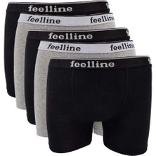 Feelline 5 Adet Feelline Siyah ve Gri Pamuklu Doğal Likralı Erkek Boxer