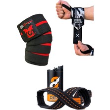 Dex Supports Fitness Bileklik (Wrist Wraps), 8 Loop Straps(Halter Kayışı),fitness Dizlik (Knee Wraps), 4'lü Set