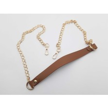 Seçilir Kahverengi Renkte Deri Askılı Altın Sarısı Zincirli Çanta Sapı (105 cm Uzunluk)