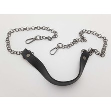Seçilir Siyah Renkte Deri Askılı Siyah Zincirli Çanta Sapı (105 cm Uzunluk)